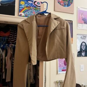 Cropped Taupe Women's Blazer Jacket